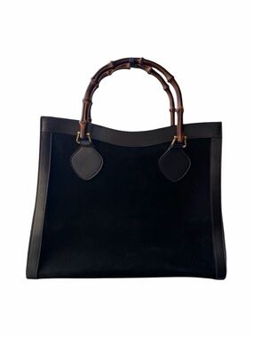 Gucci Diana Black Suede/Leather Bamboo Handle Tote - Vintage